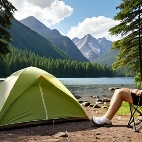 Home 7 **Prompt 1: The Essential Companion in Nature**
A serene camping scene in a lush, diverse natural landscape (forest, mountains, or by a water body). A camper is subtly attending to a minor injury (e.g., applying a small bandage to a finger or knee) with a compact, easily accessible first aid kit nearby. The overall mood should convey peace of mind and preparedness amidst the beauty and unpredictability of nature. Subtle hints of adventure and safety.