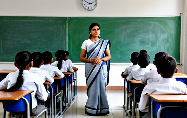 패들보드 서프보드  차이 - **Prompt:** "A professional teacher in a modest saree, standing in front of a classroom of attentive...