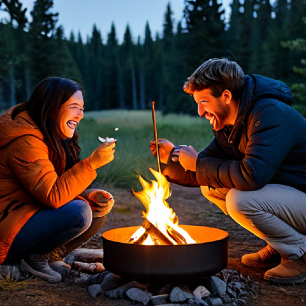 캠핑용 이동식 화로 추천 - A serene and cozy camping scene under a vast, star-filled night sky. A small group of 3-4 friends ar...