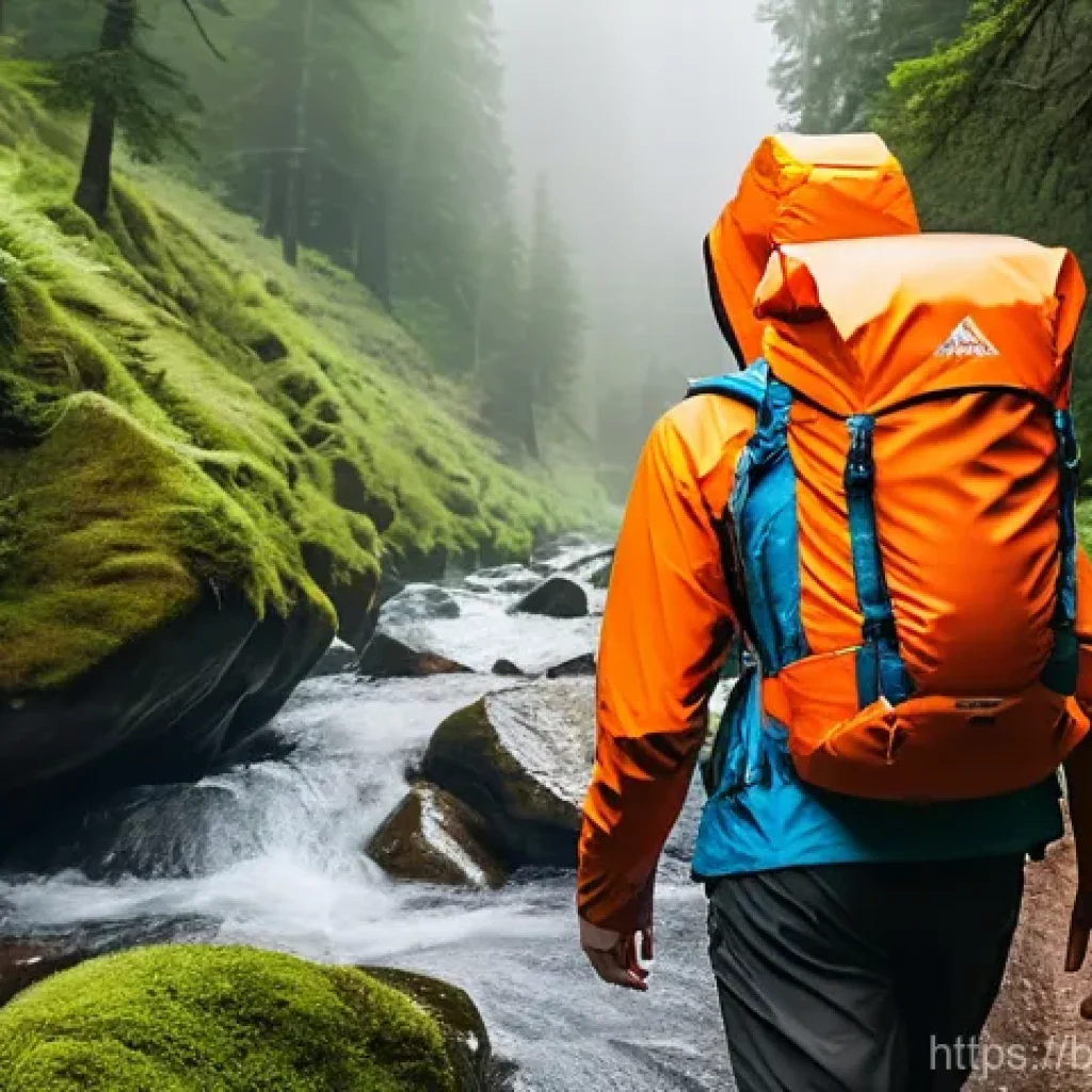 해상 스포츠용 방수 백팩 - **Prompt:** A dynamic, adventurous shot of a young adult, gender-neutral, confidently hiking through...