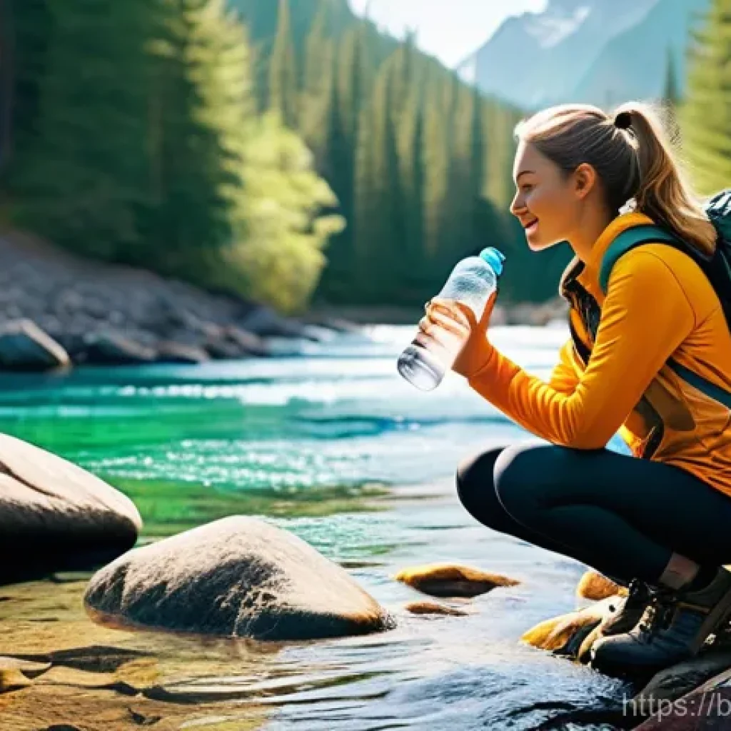 스포츠 물통 필터 기능 - **Prompt 1 (Adventure/Trekking Focus):** "An adventurous young woman, dressed in modern, practical h...