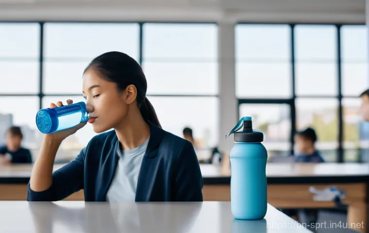 스포츠 물통 필터 기능 - **Prompt 1 (Adventure/Trekking Focus):** "An adventurous young woman, dressed in modern, practical h...