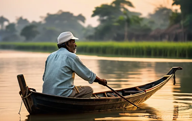낚시 의자 경량 제품 추천 - **Prompt:** A serene and comfortable Bengali fisherman, aged gracefully in his late 50s, sits peacef...