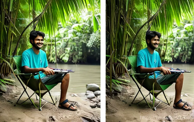 낚시 의자 경량 제품 추천 - **Prompt:** A serene and comfortable Bengali fisherman, aged gracefully in his late 50s, sits peacef...