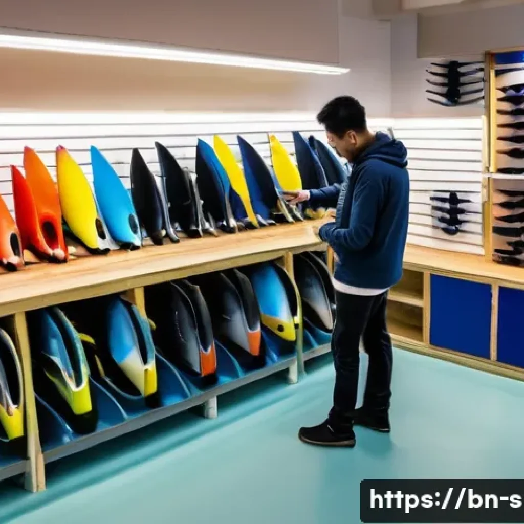 가성비 좋은 다이빙용 핀 - **Prompt 1: Diving Fin Selection at a Dive Shop**
    "A vibrant and well-lit interior of a modern d...