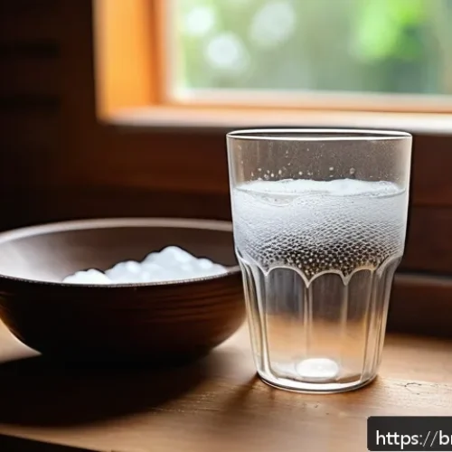 스포츠 텀블러 세척 팁 - A detailed close-up of a transparent tumbler filled halfway with warm water mixed with baking soda, ...